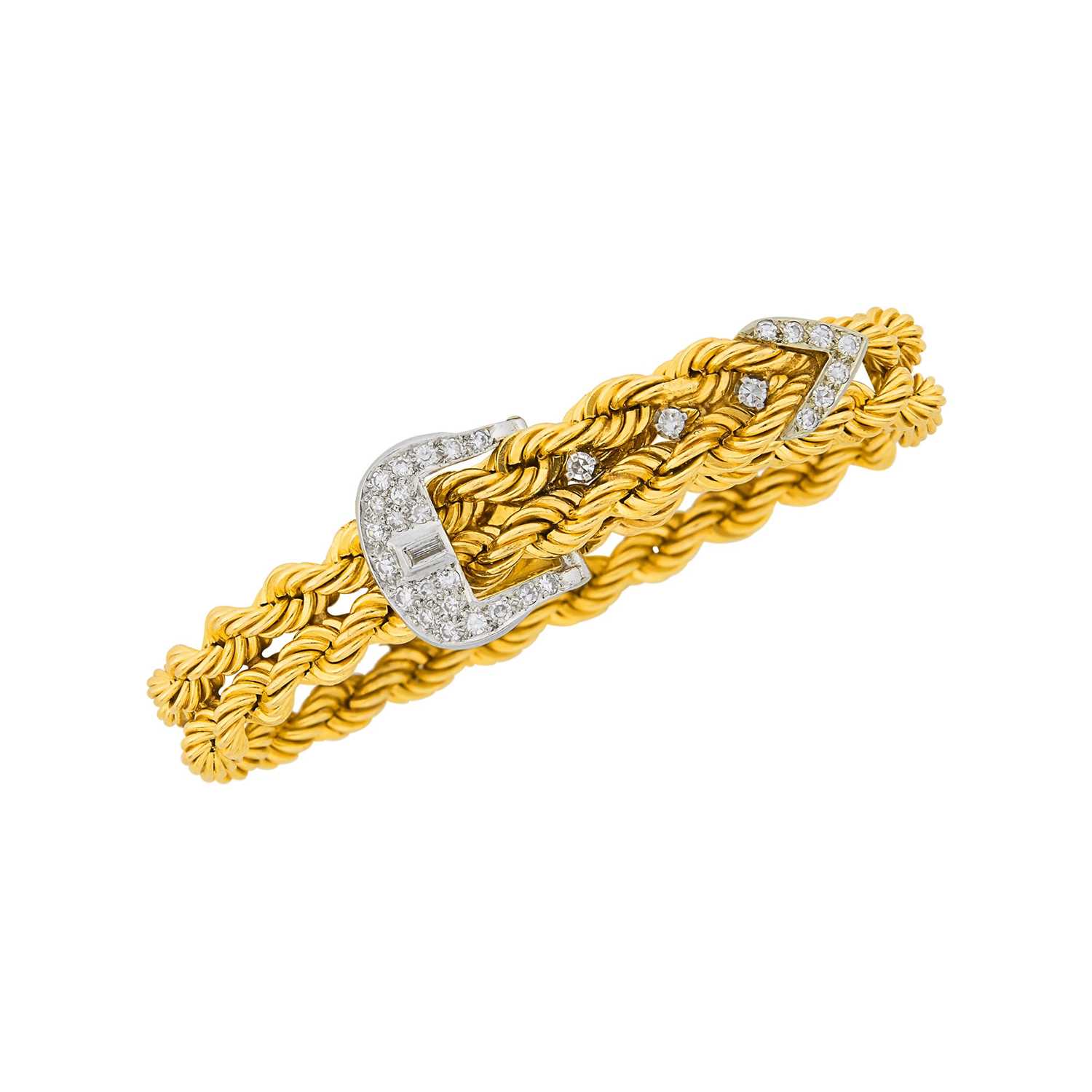 Lot 1021 - Hammerman Brothers Two-Color Gold and Diamond Buckle Slide Bracelet