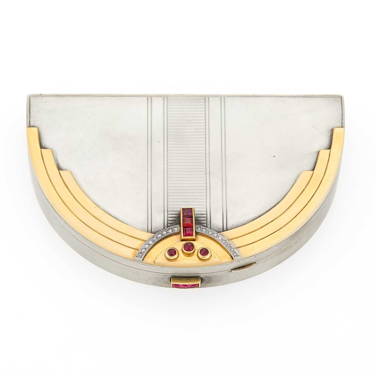 Lot 2117 - Cartier Silver, Gold, Ruby and Diamond Compact