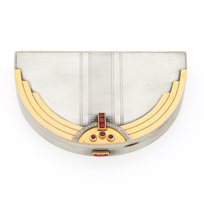 Lot 2117 - Cartier Silver, Gold, Ruby and Diamond Compact