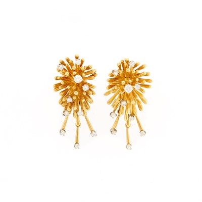 Lot 2030 - Pair of Two-Color Gold and Diamond Fringe Earclips