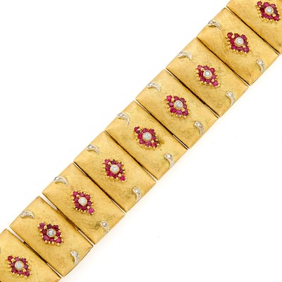 Lot 2196 - Two-Color Gold, Ruby and Diamond Bracelet