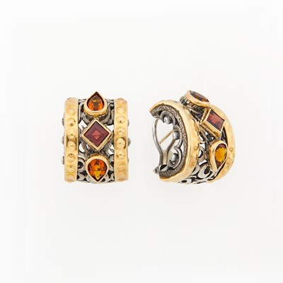 Lot 2268 - Alwand Vahan Pair of Silver, Gold and Colored Stone Earrings