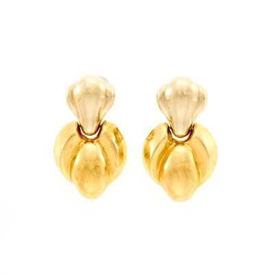 Lot 2054 - Pair of Two-Color Gold Pendant-Earrings