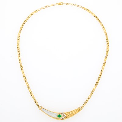 Lot 2004 - Gold, Mother-of-Pearl, Emerald and Diamond Necklace