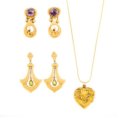Lot 2166 - Group of Antique Gold and Gem-Set Jewelry