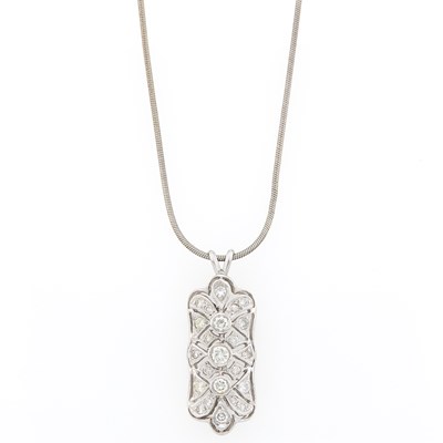 Lot 2121 - White Gold and Diamond Pendant with Silver Snake Chain Necklace
