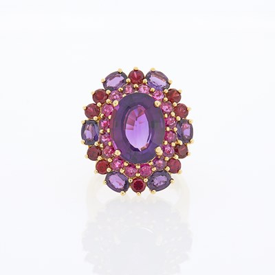 Lot 2039 - Gold, Amethyst, Pink and Purple Sapphire and Garnet Ring