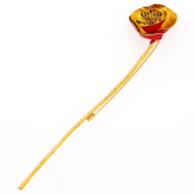 Lot 2022 - Oversized Gold and Enamel Poppy Brooch