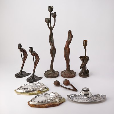 Lot 271 - Group of Art Nouveau Silver and Patinated Metal Table Articles
