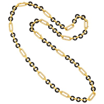 Lot 91 - Van Cleef & Arpels Gold, Black Onyx and Diamond Link Necklace/Bracelets Combination, France