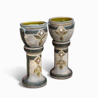 Lot 1076 - Pair of Roseville "Mostique" Pottery Jardinieres on Stands
