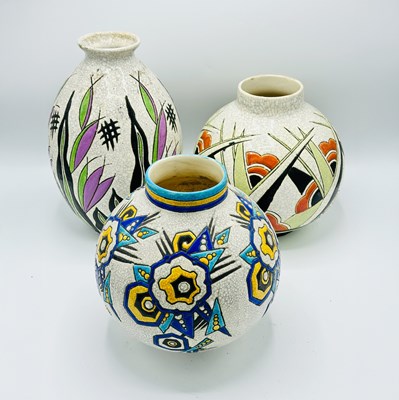 Lot 1067 - Group of Three Charles Catteau for Boch Freres Keramis Art Deco Vases