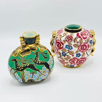 Lot 1086 - Two Raymond Chevalier for Boch Freres Keramis Parcel Gilt Art Deco Vases