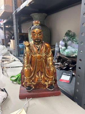 Lot 162 - A Chinese Gilt Lacquered Wood Figure of a Daoist Deity
