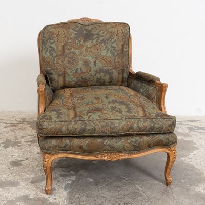 Lot 28 - Louis XV Style Stained Wood Upholstered Bergère