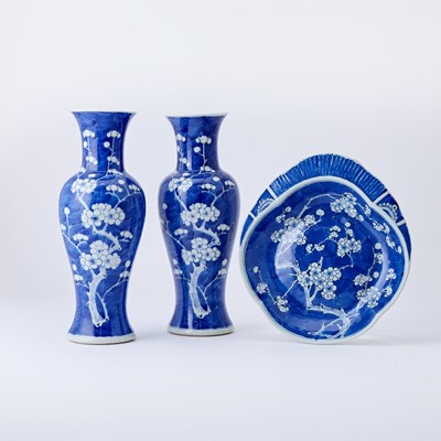 Lot 104 - Three Chinese Blue and White Porcelain Hawthorne Articles