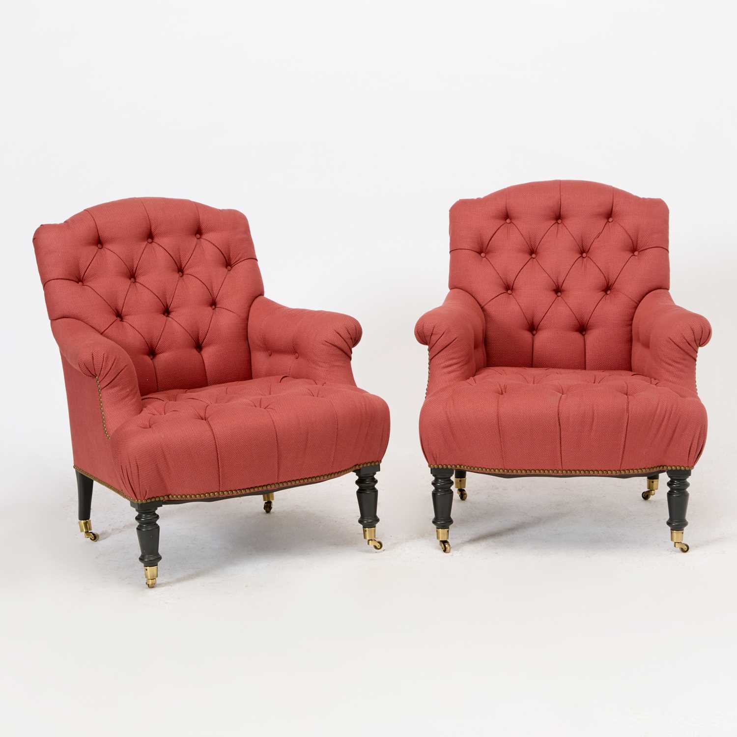 Lot 129 - Pair of Button-Tufted Upholstered Club Chairs