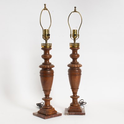 Lot 343 - Pair of Turned Mahogany Table Lamps