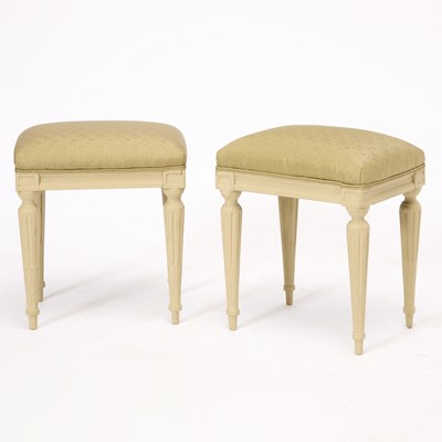 Lot 236 - Pair of Louis XVI Style Painted Wood and Upholstered Stools