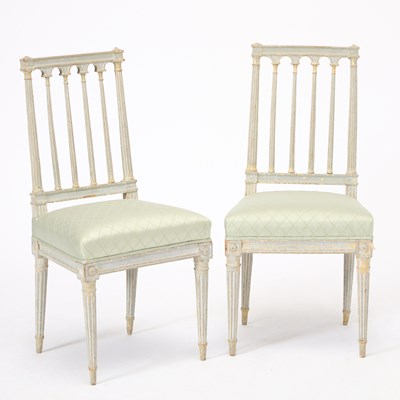 Lot 243 - Pair of Louis XVI Style Upholstered Painted Wood Side Chairs