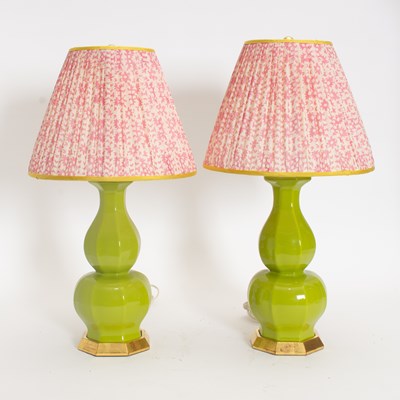 Lot 270 - Pair of Green Porcelain Table Lamps