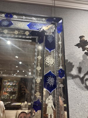Lot 332 - Venetian Etched and Blue Glass Mirror