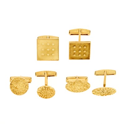 Lot 2239 - Three Pairs of Gold Cufflinks