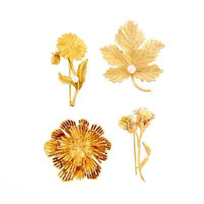 Lot 2283 - Four Gold and Cultured Pearl Brooches