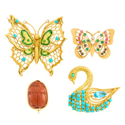 Lot 2276 - Group of Gold, Enamel, Gem-Set and Diamond Brooches