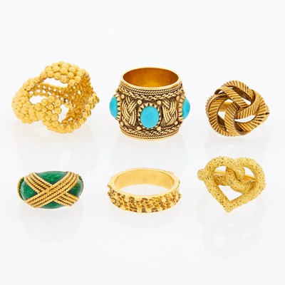 Lot 2289 - Group of Gold, Enamel and Turquoise Rings