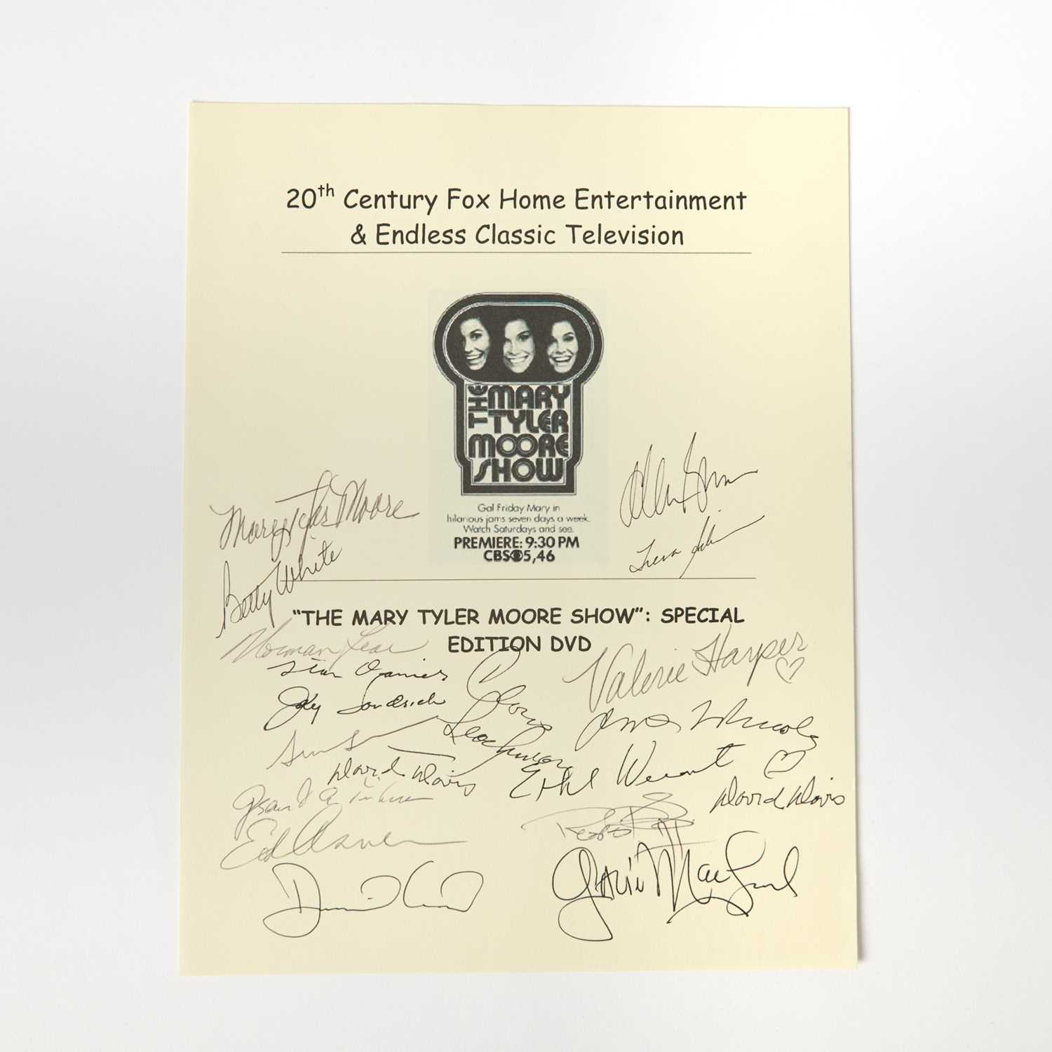Lot 67 - A sheet signed by cast members and producers of The Mary Tyler Moore Show