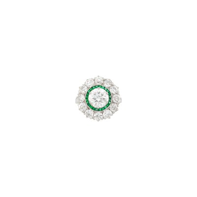 Lot 64 - Platinum, Diamond and Emerald Ring
