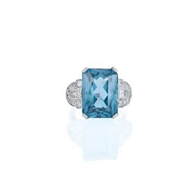 Lot 1122 - Platinum, Synthetic Blue Topaz and Diamond Ring