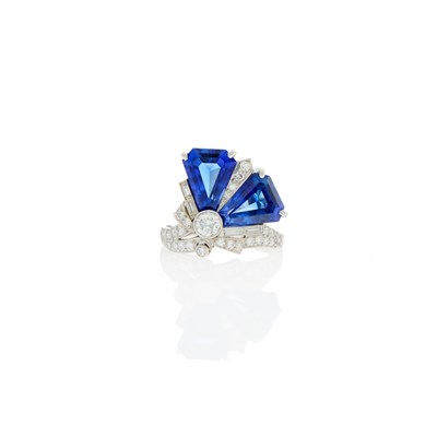 Lot 2118 - Platinum, Diamond and Synthetic Sapphire Ring