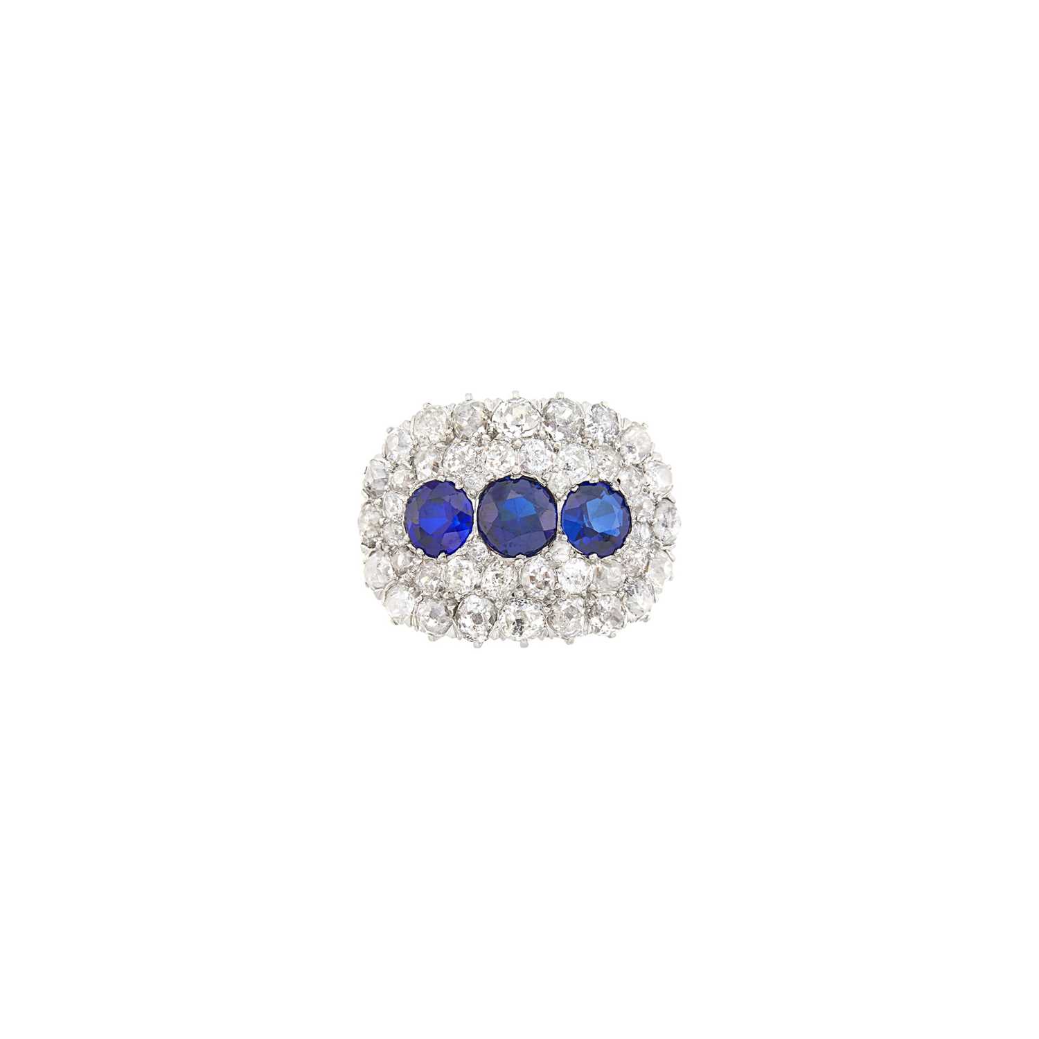 Lot 2143 - Antique Platinum, Gold, Synthetic Sapphire and Diamond Ring