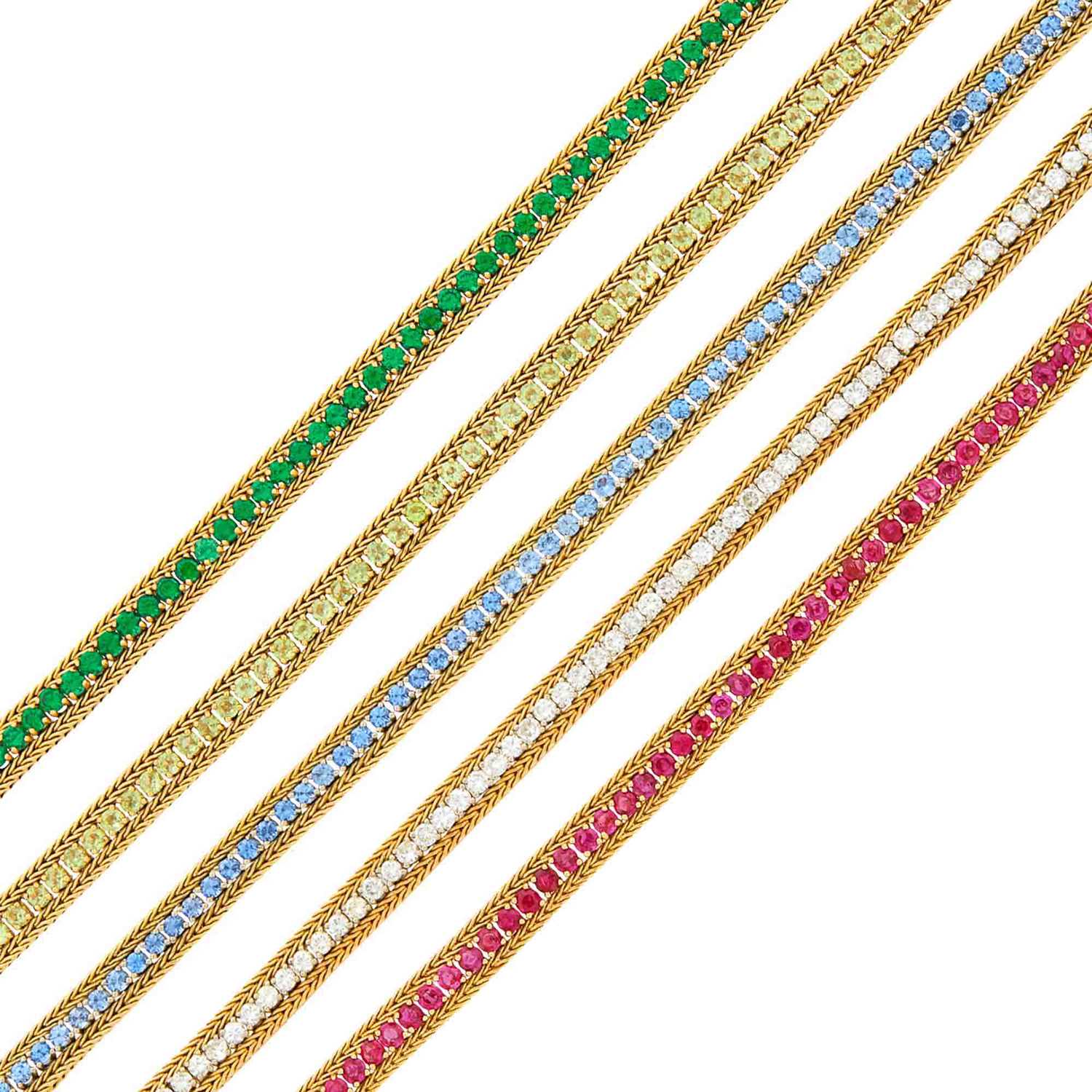 Lot 116 - Five Gold, Diamond and Gem-Set Bracelets