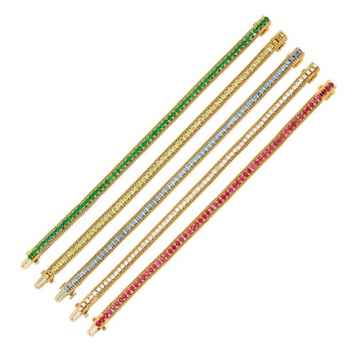 Lot 116 - Five Gold, Diamond and Gem-Set Bracelets
