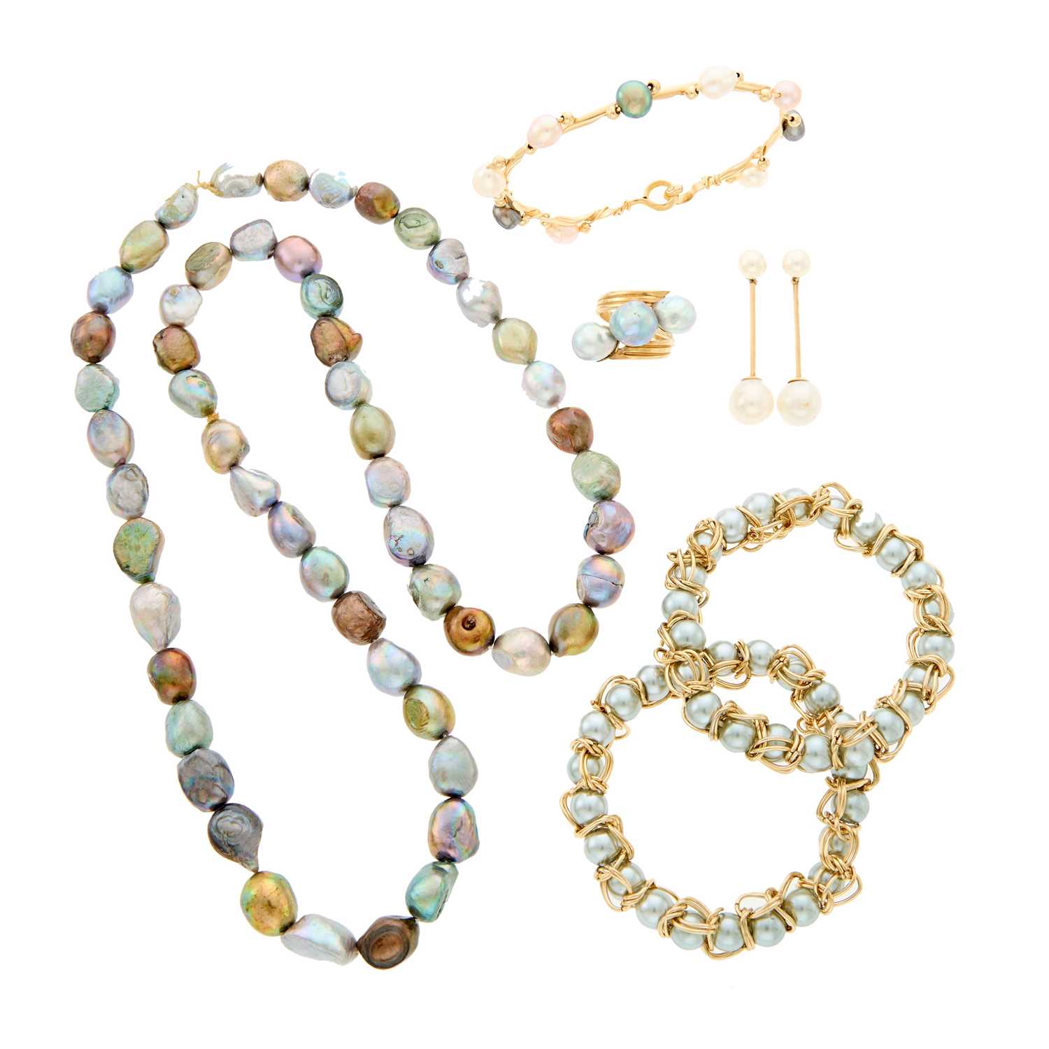 Lot 2220 - Group of Multicolored Freshwater, Cultured and Imitation Pearl, Gold and Gilt-Metal Jewelry