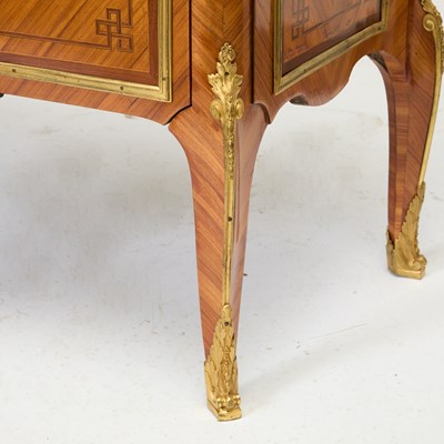 Lot Louis XV/XVI Transitional Ormolu-Mounted Kingwood, Tulipwood and Parquetry Commode