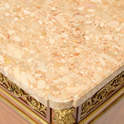 Lot Louis XV/XVI Transitional Ormolu-Mounted Kingwood, Tulipwood and Parquetry Commode