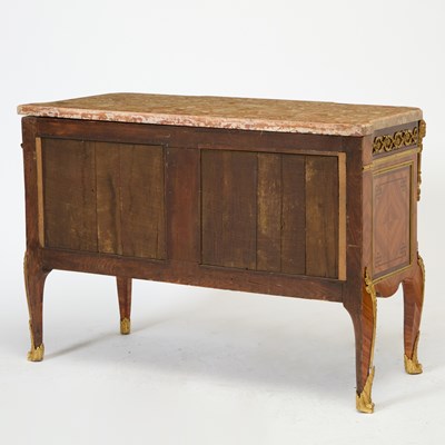 Lot Louis XV/XVI Transitional Ormolu-Mounted Kingwood, Tulipwood and Parquetry Commode