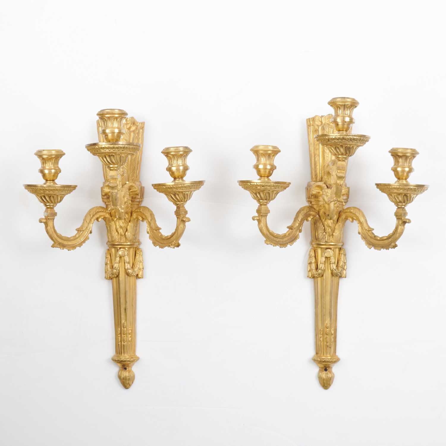 Lot 14 - Pair of Louis XVI Ormolu Three-Branch Wall Lights