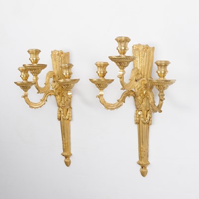Lot 14 - Pair of Louis XVI Ormolu Three-Branch Wall Lights