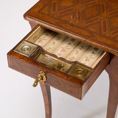 Lot Louis XVI East French Fruitwood, Elm and Parquetry Table a Ecrire