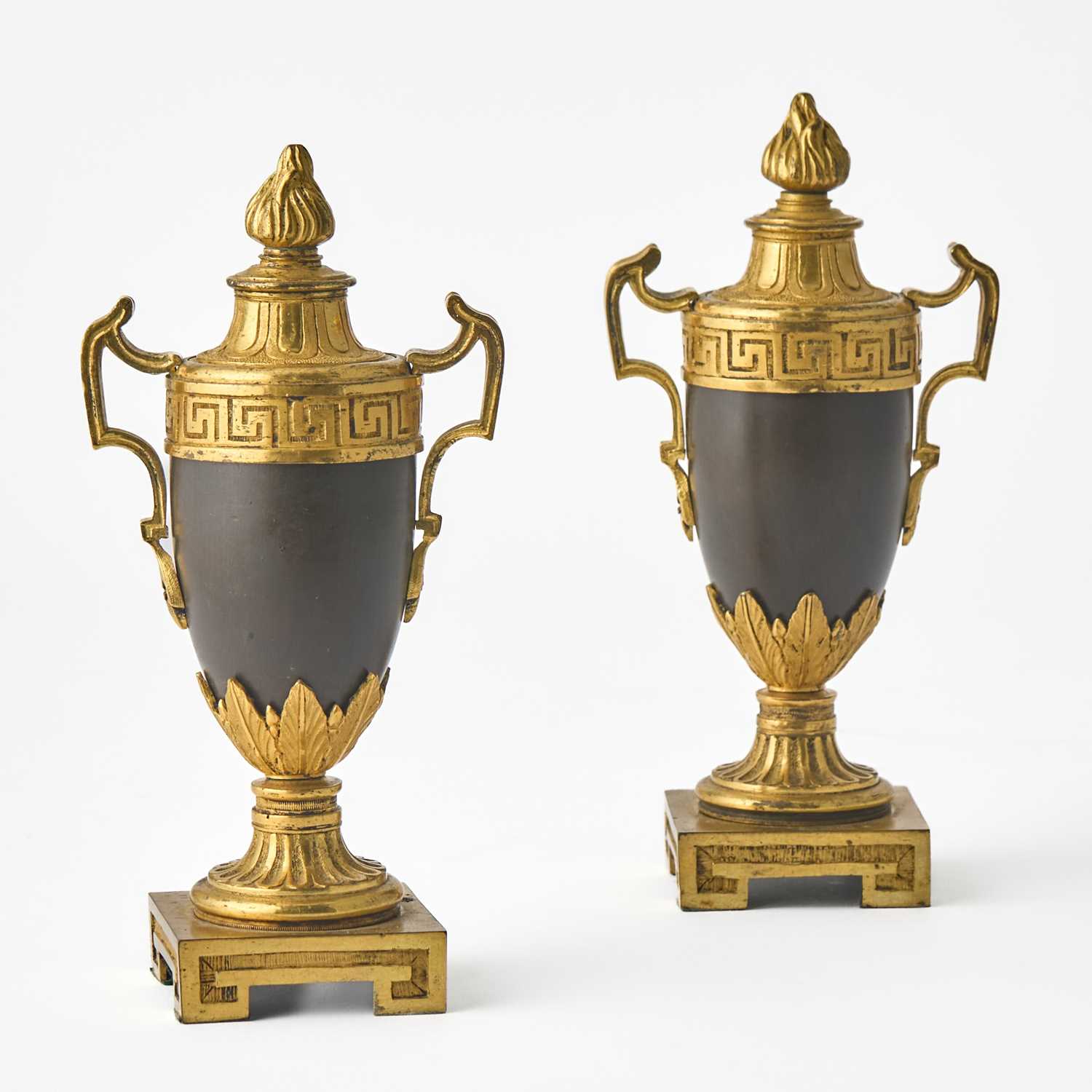 Lot 11 - Pair of Louis XVI Ormolu and Patinated Bronze Cassolettes