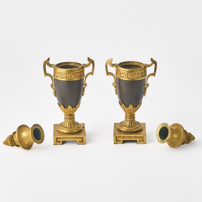 Lot 11 - Pair of Louis XVI Ormolu and Patinated Bronze Cassolettes