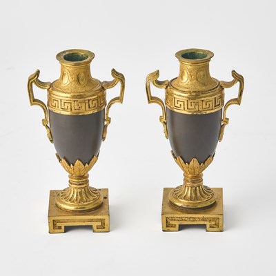 Lot 11 - Pair of Louis XVI Ormolu and Patinated Bronze Cassolettes