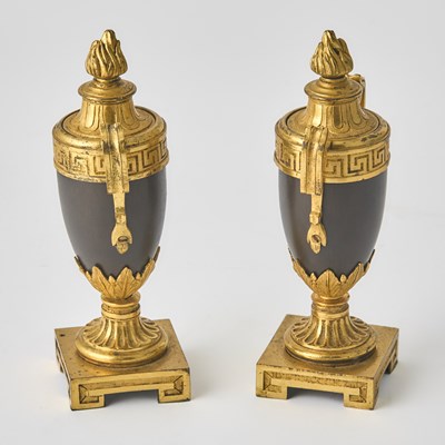 Lot 11 - Pair of Louis XVI Ormolu and Patinated Bronze Cassolettes