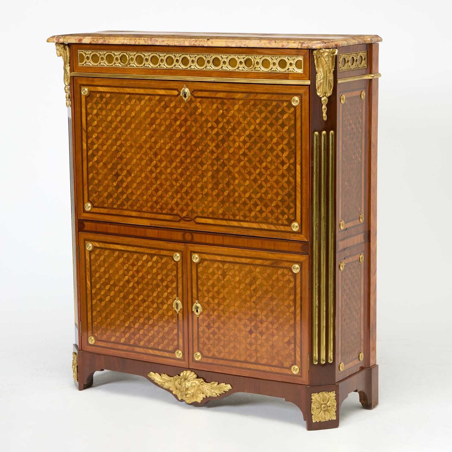 Lot 12 - Late Louis XV Ormolu-Mounted Tulipwood, Kingwood, and Amaranth Parquetry Secrétaire à Abattant