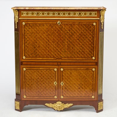 Lot 12 - Late Louis XV Ormolu-Mounted Tulipwood, Kingwood, and Amaranth Parquetry Secrétaire à Abattant